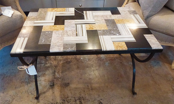 1940's Italian coffee table with inlaid marble